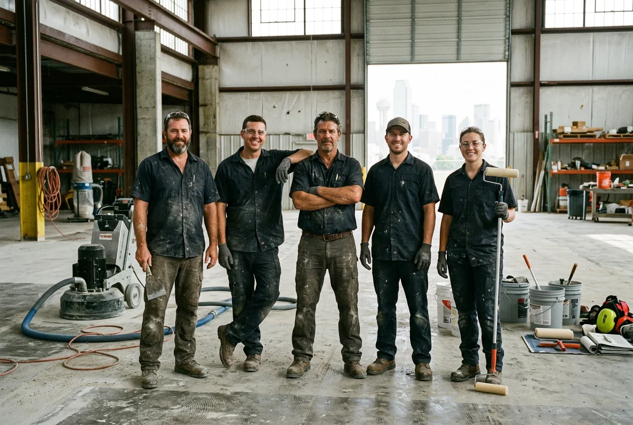 Plano floor coating team at a jobsite